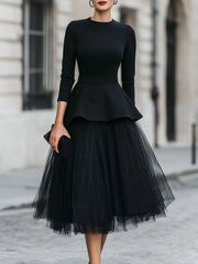 Structured Peplum Top And Layered Midi Skirt Set