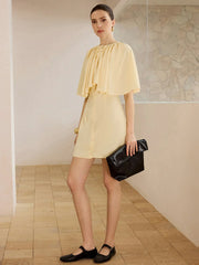 Cape-Sleeve Button-Front Mini Dress