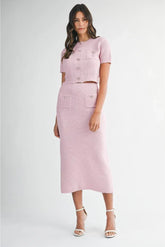 Nadia Knit Short Sleeve Sweater & Matching Midi Skirt (Sold Separately)