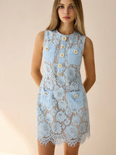 Flower-Shaped Button Lace Mini Dress