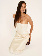Jenevieve Strapless Drape Maxi Dress Lemon