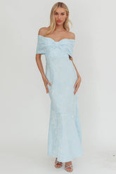 Fairytales Off-Shoulder Jacquard Maxi Dress Blue
