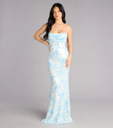 Justina Sequin Floral Formal Dress