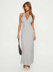 Evienna Halter Maxi Dress Blue Check