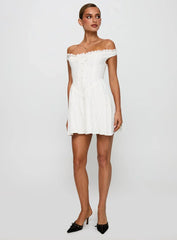 White Horse Off The Shoulder Mini Dress White