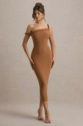 Salome | Brown Twisted Asymmetric Midi Dress