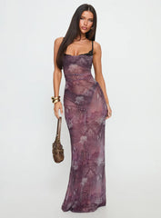 Evera Sheer Built In Bra Maxi Dress Purple