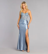 Sinclair Satin Corset Slit Formal Dress