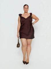 Kamillah Frill Mini Dress Burgundy Polka Dot Curve