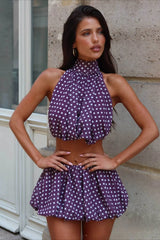 Polka Dot Halter Neck Bubble Hem Skirt Set