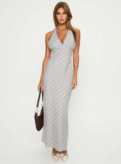 Evienna Halter Maxi Dress Blue Check