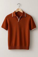 Short Sleeve Knit Polo – Contrast Trim, Slim Fit