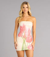 Love Language Floral Sequin Tube Mini Dress