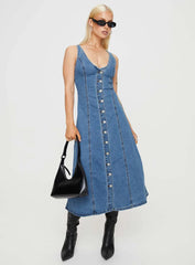 Midler Denim Midi Dress Mid Blue