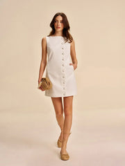 Button-Detail A-Line Dress