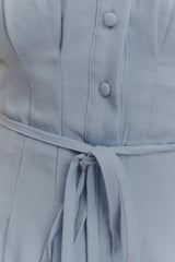 Aysha Buttoned Linen Midi Dress - Cornflower Blue