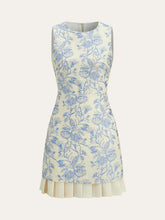 Floral Printed Sleeveless Dress with Pleated Hem