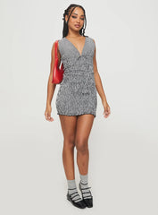 Solving Shirred Mini Dress Black Gingham