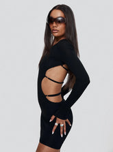 Rowin Long Sleeve Cut Out Mini Dress Black