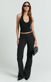 Elliot Pants - Mid Rise Pinstripe Bootleg Pants in Black