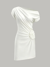 One-Shoulder Ruched Dress With Rosette Detail