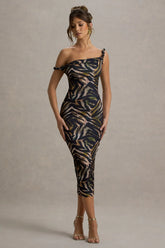 Nora | Zebra Print Twisted Asymmetric Midi Dress