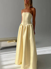 Soft Bloom Drop Waist Strapless Maxi Dress Yellow