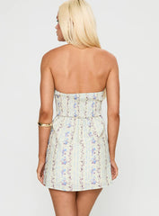 Jasmynne Halter Mini Dress White / Blue