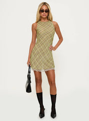 Buffie Shoulder Mini Dress Green Check
