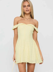 Rosebud Off The Shoulder Mini Dress Lemon
