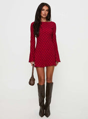 Good Graces Long Sleeve Mini Dress Red Dot