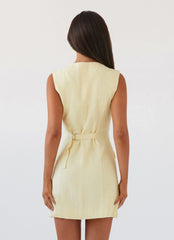 Castello Fiore Linen Mini Dress - Lemon