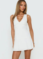 Splashy Lace Trim Mini Dress White