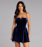 Tracey Velvet Button Skater Dress