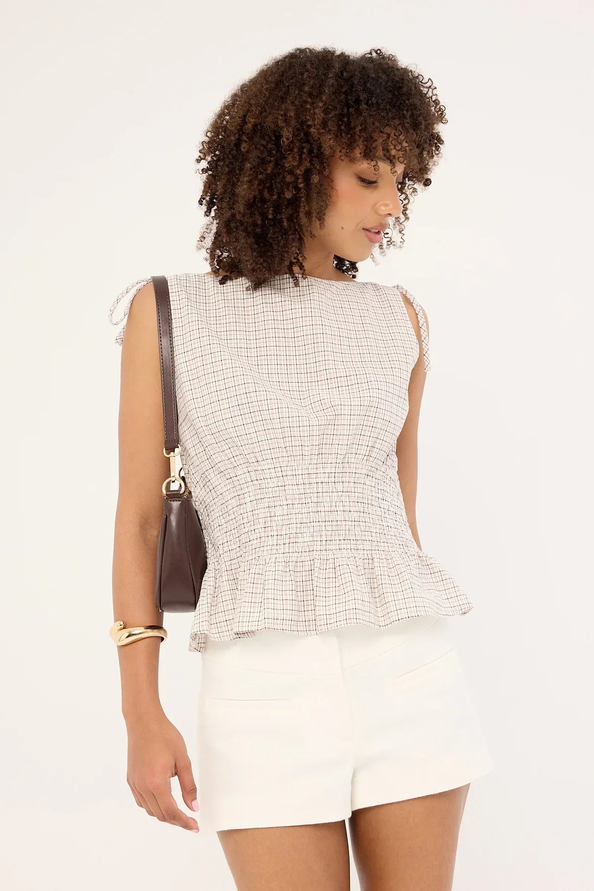 Luck & Trouble Andie Ruched Tie Top Brown