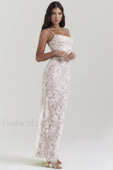 Vintage Cream White Charming Lace Maxi Dress