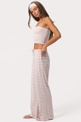 Ribbed Jersey Low-Rise Trousers in Pink Stripe