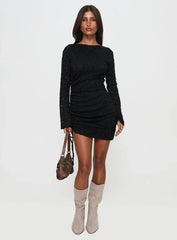 Que Sera Long Sleeve Mini Dress Black