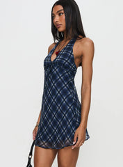 Laraline Halter Mini Dress Navy Check