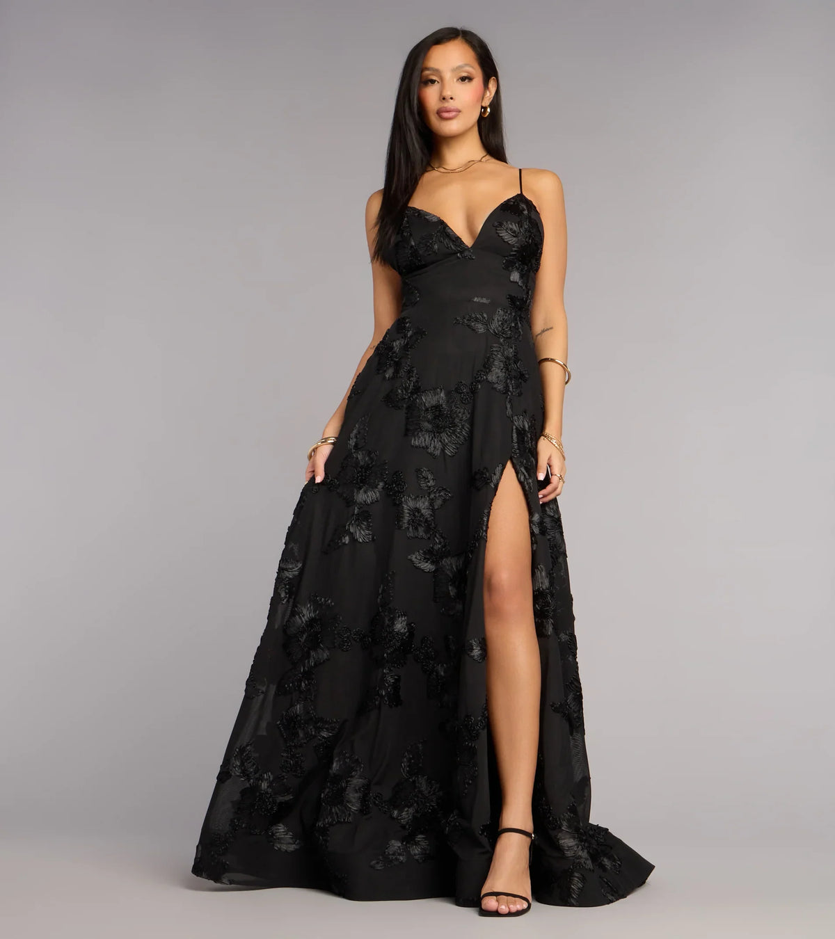 Quinn Soutache A-Line Slit Formal Dress
