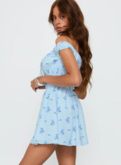 These Are The Days Shirred Mini Dress Blue Multi
