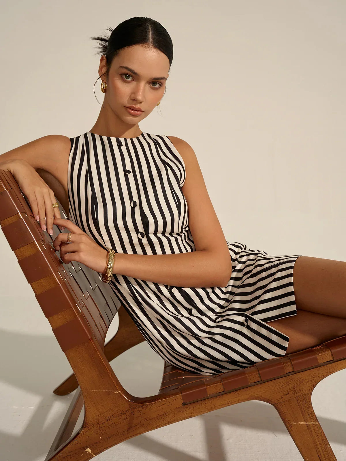 Striped Button-Front Mini Dress