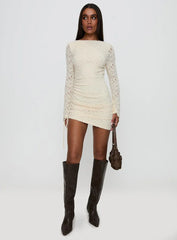 Que Sera Long Sleeve Mini Dress Cream