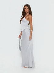 Devotedness Satin Corset Maxi Dress Silver