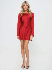 Lukea Long Sleeve Satin Mini Dress Red