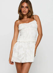 Karmic Shirred Mini Dress White
