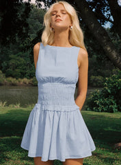 Yennifer Shirred Mini Dress Blue / White Petite