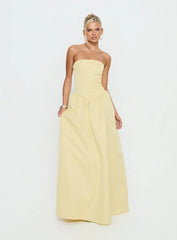 Soft Bloom Drop Waist Strapless Maxi Dress Yellow
