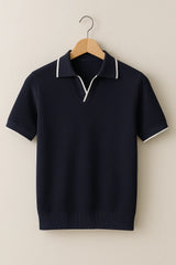 Short Sleeve Knit Polo – Contrast Trim, Slim Fit
