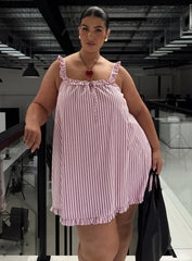 Zalina Babydoll Mini Dress Pink Stripe Curve